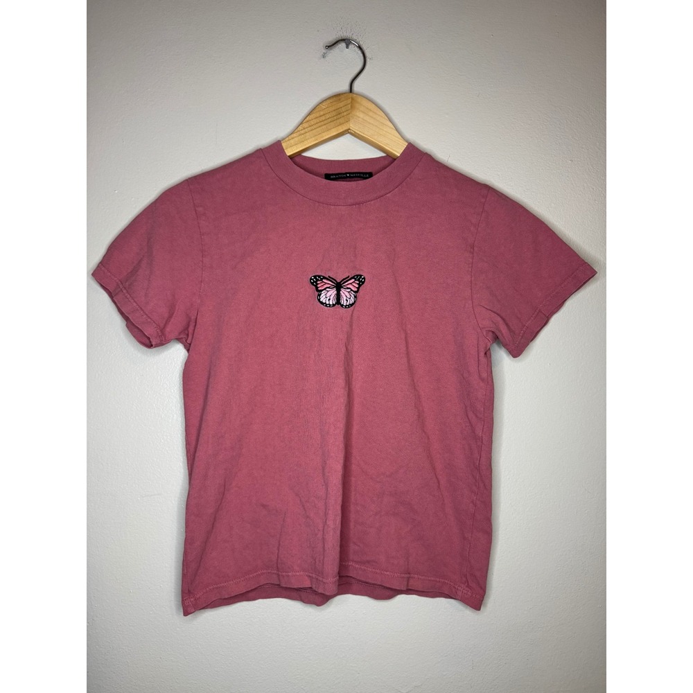 Brandy Melville Pink Butterfly Graphic Tee OS